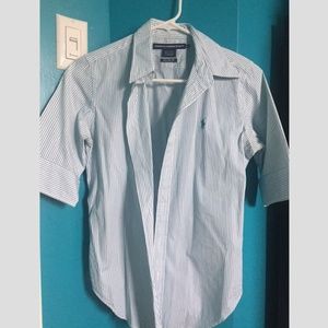 Ralph Lauren Polo shirt, white w/blue stripes!